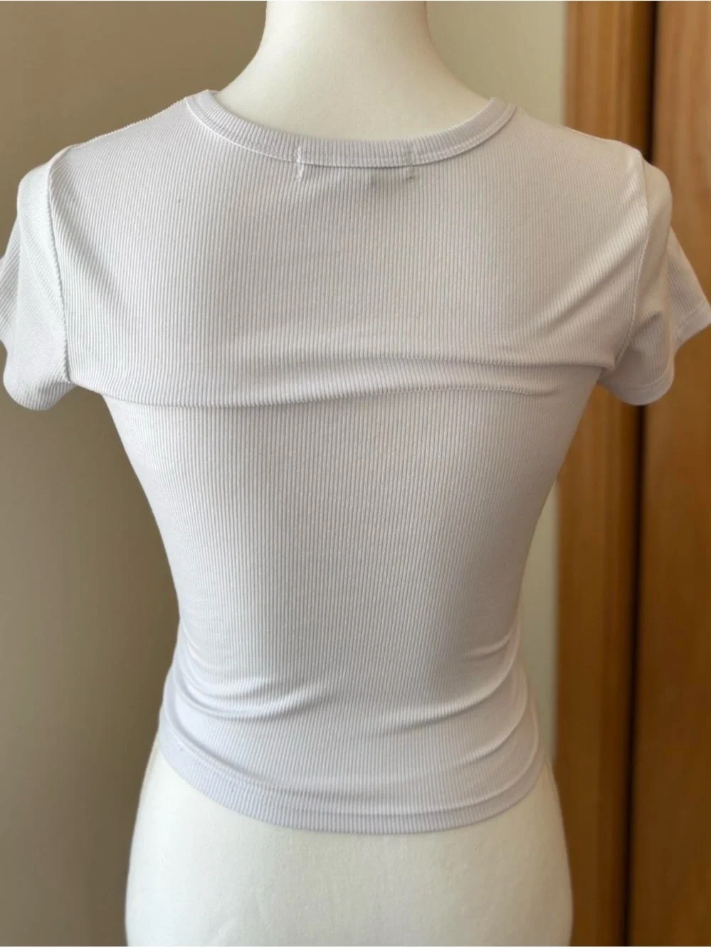 Y2K Ribbed Rhinestone Cross Crop Tee - White - Picture 5 of 6